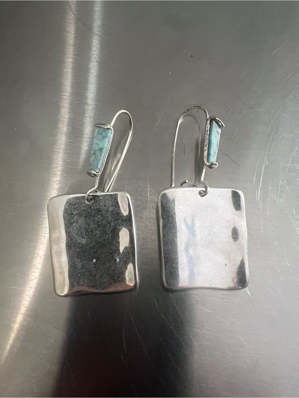 TLM SoHo Silver Rectangular Dangle Earrings with Turquoise Accent